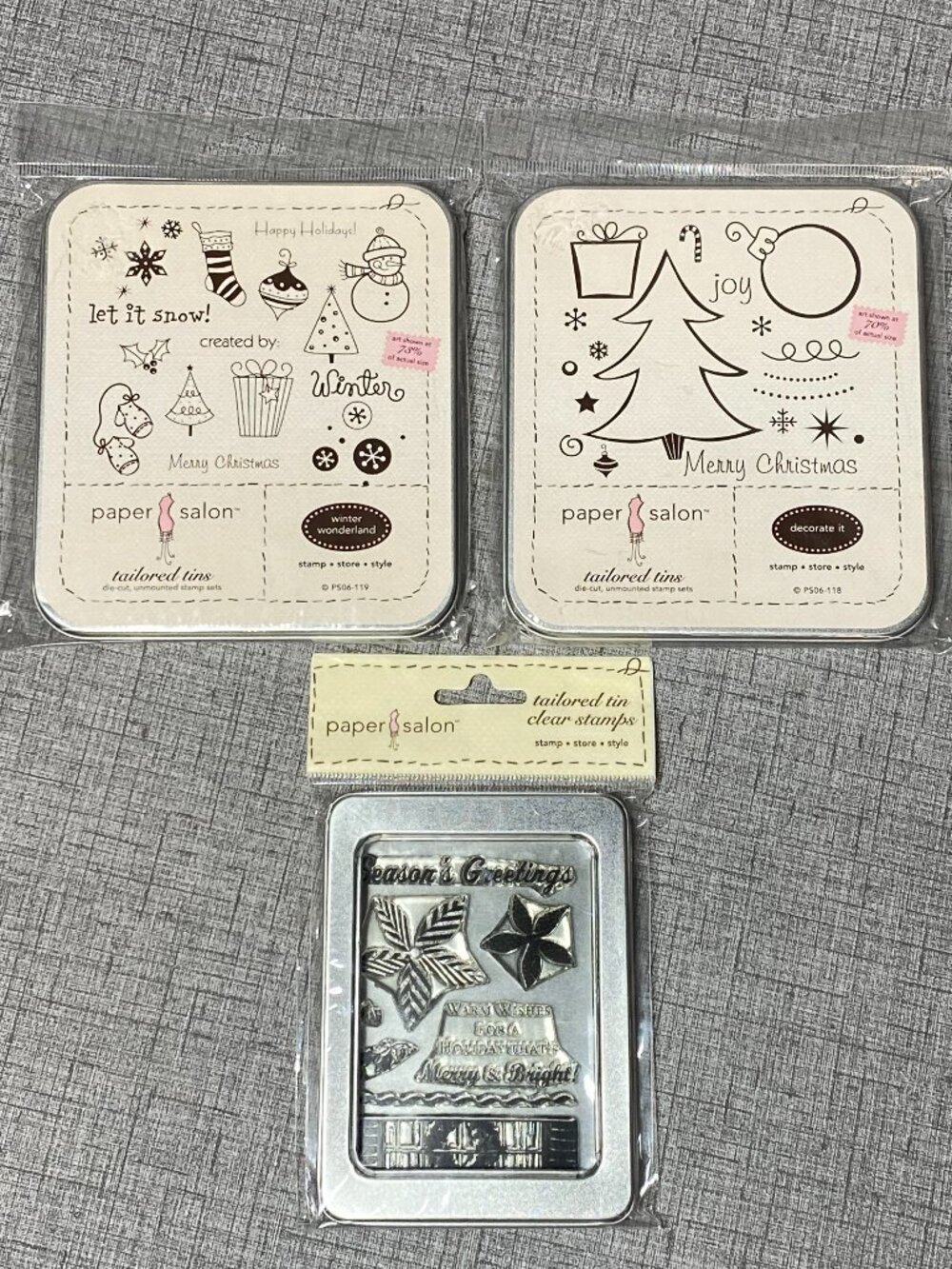 NEW Paper Salon Tailored Tins Die Cut Unmounted Stamp Sets Lot Of 3